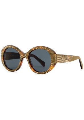 Celine Crystal-embellished Round-frame Sunglasses - Brown Havana