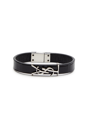 Saint Laurent Logo Crocodile-effect Leather Bracelet - Black