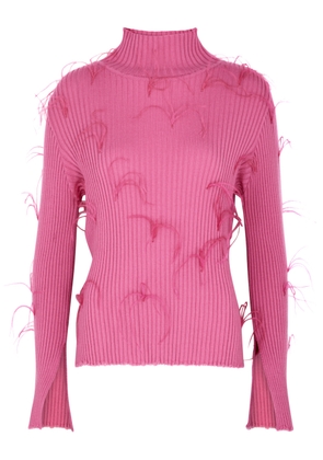 Marques' Almeida Ribbed Feather-embellished Wool top - Pink - M (UK12 / M)