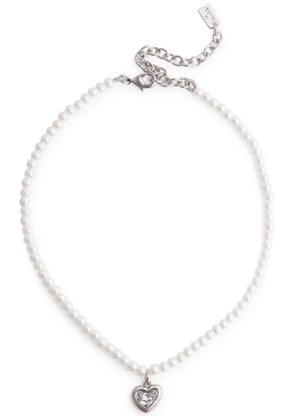 Coach Crystal-embellished Faux Pearl Heart Necklace - Silver