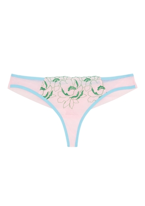 Dora Larsen Rue Floral-embroidered Tulle Thong - Light Pink
