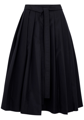 3.1 Phillip Lim Pleated Cotton-blend Poplin Midi Skirt - Nearly Black - 8 (UK12 / M)