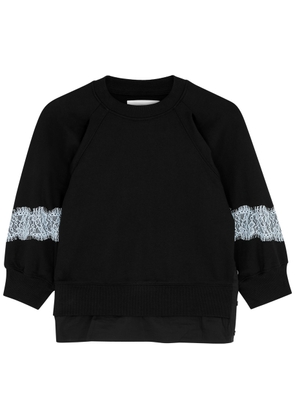 3.1 Phillip Lim Lantern Lace-panelled Cotton Sweatshirt - Black - S (UK8-10 / S)