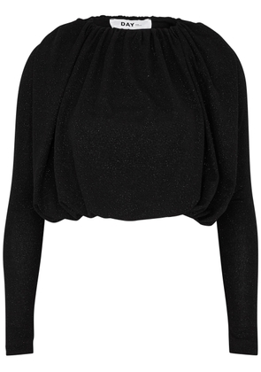 Day Birger ET Mikkelsen Jenkin Ruched Cropped Metallic-knit top - Black - S (UK8-10 / S)