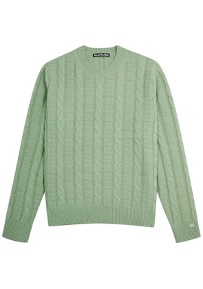 Acne Studios Smiley Face Cable-knit Wool-blend Jumper - Sage - S