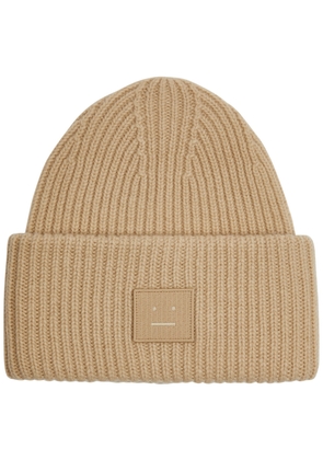 Acne Studios Pansy Face Ribbed Wool Beanie - Beige
