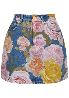 Balmain Floral-print Denim Mini Skirt - Blue - 40 (UK12 / M)