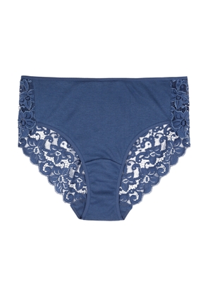 Hanro Moments Panelled Lace Briefs - Navy