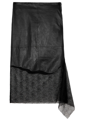 Helmut Lang Lace-panelled Leather Midi Skirt - Black - 2 (UK6 / XS)