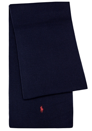Polo Ralph Lauren Logo-embroidered Ribbed Wool Scarf - Navy