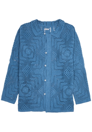 Bode Overdyed Crocheted Shirt - Blue - S
