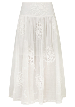 Zimmermann Alight Lace-panelled Ramie Midi Skirt - Ivory - 2 (UK 12 / M)