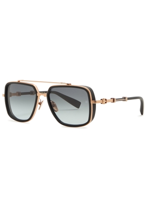 Balmain Eyewear Officier Square-frame Aviator-style Sunglasses - Black