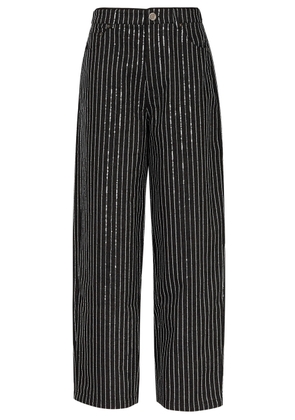 Rotate Birger Christensen Striped Sequin-embellished Wide-leg Jeans - Black - 27 (W27 / UK8-10 / S)