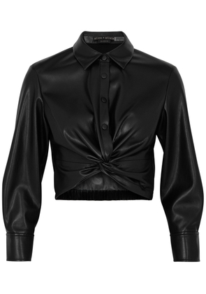 Alice + Olivia Phebe Cropped Faux Leather Shirt - Black - S (UK8-10 / S)