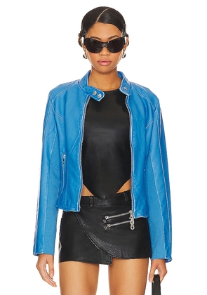 Free People x We The Free Max Faux Moto Jacket in Blue. Size S.
