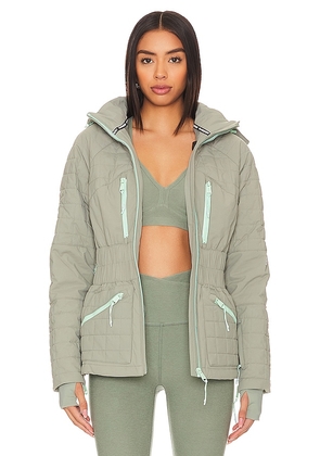 Free People X FP Movement All Prepped Ski Jacket In Greyed Olive in Sage. Size M, XS.
