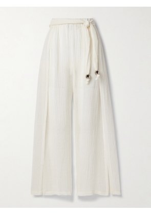 Lisa Marie Fernandez - Belted Crinkled Linen-blend Gauze Wide-leg Pants - White - 0,1,2,3,4