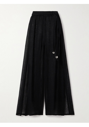Lisa Marie Fernandez - Belted Crinkled Linen-blend Gauze Wide-leg Pants - Black - 0,1,2,3,4