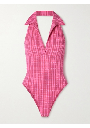 Lisa Marie Fernandez - Polo Striped Seersucker Halterneck Swimsuit - Pink - 0,1,2,3,4