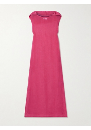 Lisa Marie Fernandez - Hooded Crinkled Linen-blend Gauze Maxi Dress - Pink - 0,1,2,3,4