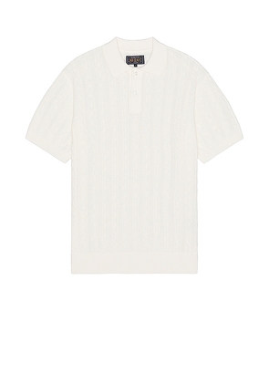 Beams Plus Knit Polo Cable in White. Size M, S, XL.