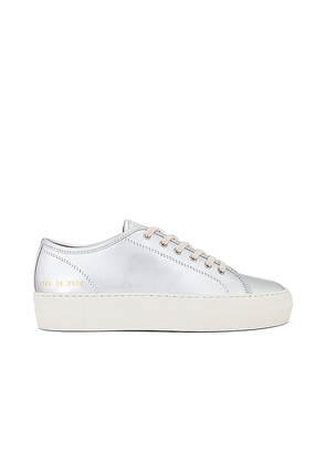 Common Projects Tournament Super Sneaker in Metallic Silver. Size 37, 38, 39.
