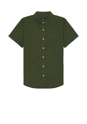 Brixton Charter Print Short Sleeve Shirt in Green. Size XL/1X.