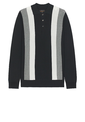 Beams Plus Knit Polo Gradation Stripe in Black. Size M, S, XL/1X.
