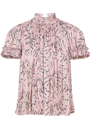 Rabanne gathered-detail graphic-print blouse - Pink