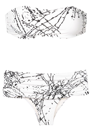 Brigitte abstract print ruched bikini - White