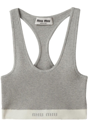 Miu Miu logo-embroidered top - Grey