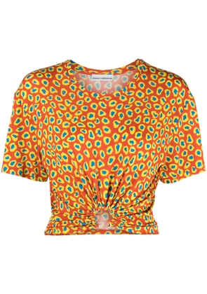 Rabanne leopard-print gathered T-shirt - Orange