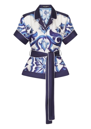 Dolce & Gabbana Majolica-print belted silk shirt - Blue
