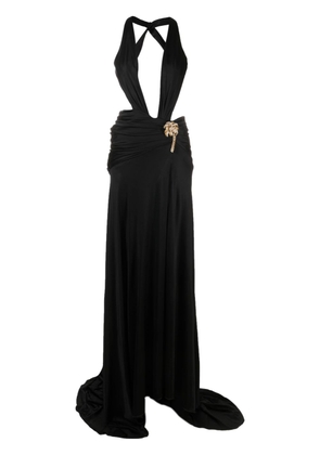 Roberto Cavalli brooch-detail front slit dress - Black