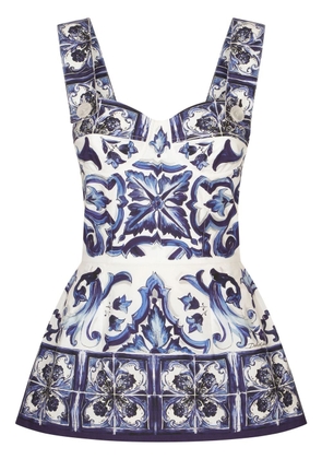 Dolce & Gabbana Majolica-print cotton peplum blouse - Blue