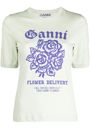 GANNI Flower Fitter organic-cotton T-shirt - Green