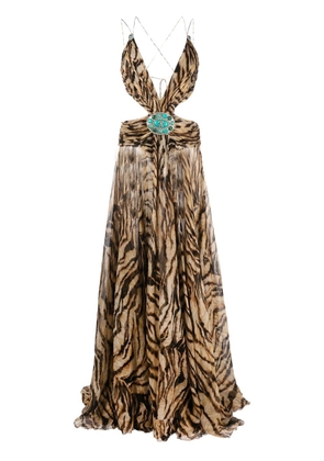 Roberto Cavalli Freedom-print cut-out gown - Neutrals