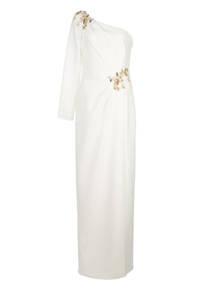 Marchesa Notte one shoulder beaded long dress - White