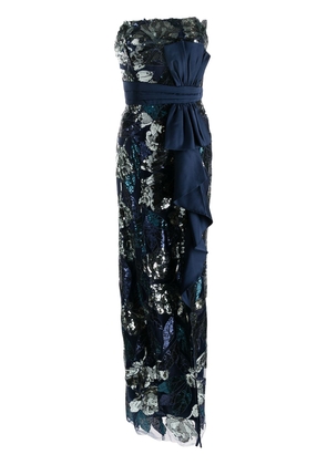 Marchesa Notte sequin-embellishment drape-detail evening dress - Blue