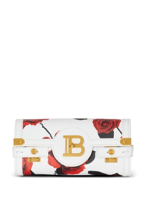Balmain B-Buzz 23 rose-print leather clutch bag - White
