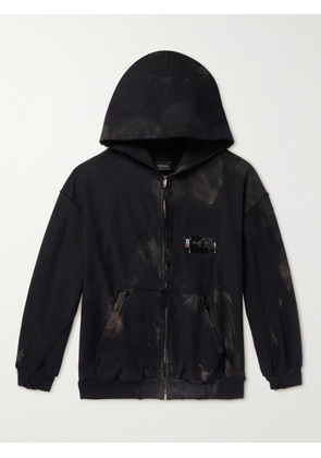 Balenciaga - Gaffer Logo-Embroidered Distressed Cotton-Jersey Zip-Up Hoodie - Men - Black - XS
