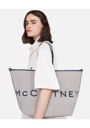 Stella McCartney - Logo Canvas Beach Tote Bag, Woman, Grey/Navy