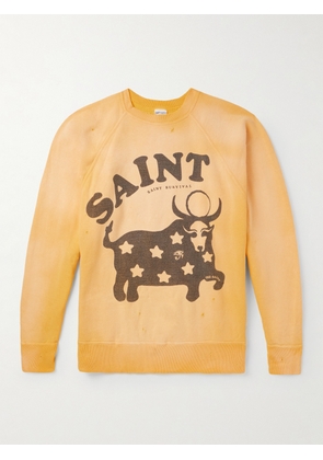 SAINT Mxxxxxx - Distressed Printed Cotton-Jersey Sweatshirt - Men - Yellow - S