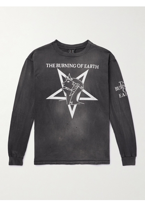 SAINT Mxxxxxx - Burning Of Earth Distressed Printed Cotton-Jersey T-Shirt - Men - Gray - S