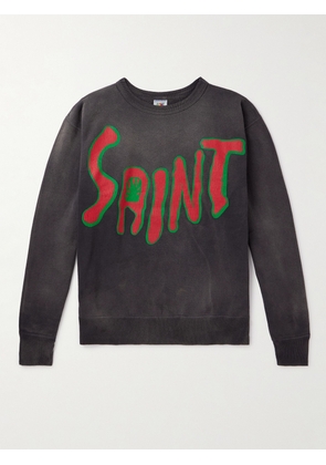 SAINT Mxxxxxx - Distressed Logo-Print Cotton-Jersey Sweatshirt - Men - Gray - S