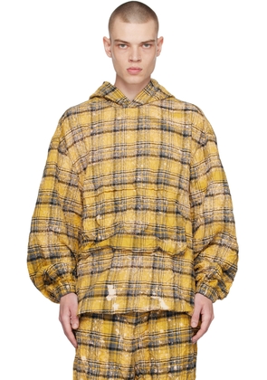 We11done Yellow Crinkled Check Hoodie