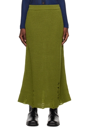 Song for the Mute Green Distressed Midi Skirt