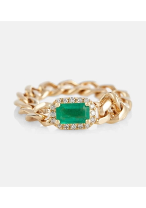 Shay Jewelry Baby Link 18kt gold ring with diamonds and emerald