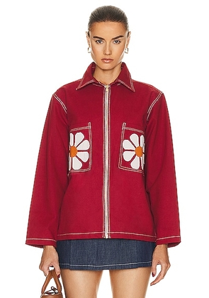 HARAGO Applique Flower Zipper Jacket in Red - Red. Size XXL/2X (also in ).